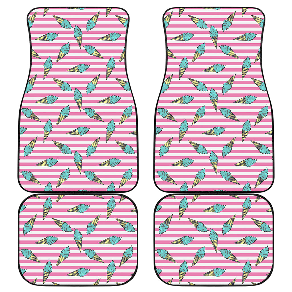 Pink Striped Ice Cream Pattern Print Front and Back Car Floor Mats