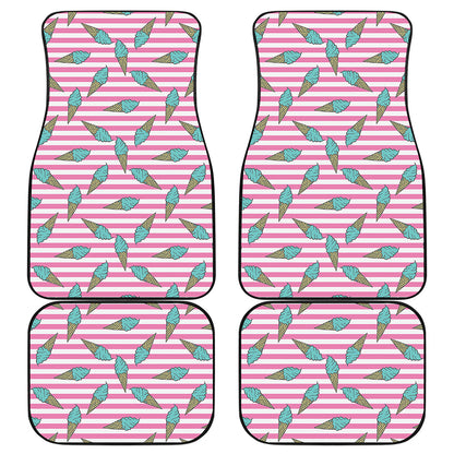 Pink Striped Ice Cream Pattern Print Front and Back Car Floor Mats