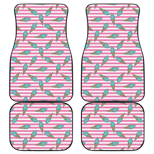 Pink Striped Ice Cream Pattern Print Front and Back Car Floor Mats