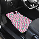 Pink Striped Ice Cream Pattern Print Front and Back Car Floor Mats