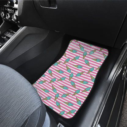 Pink Striped Ice Cream Pattern Print Front and Back Car Floor Mats