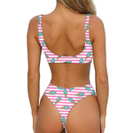 Pink Striped Ice Cream Pattern Print Front Bow Tie Bikini