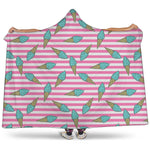 Pink Striped Ice Cream Pattern Print Hooded Blanket