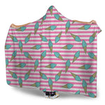 Pink Striped Ice Cream Pattern Print Hooded Blanket