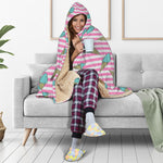 Pink Striped Ice Cream Pattern Print Hooded Blanket