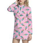 Pink Striped Ice Cream Pattern Print Hoodie Dress