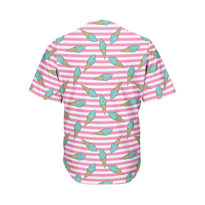 Pink Striped Ice Cream Pattern Print Men's Baseball Jersey