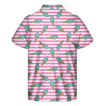 Pink Striped Ice Cream Pattern Print Men's Short Sleeve Shirt