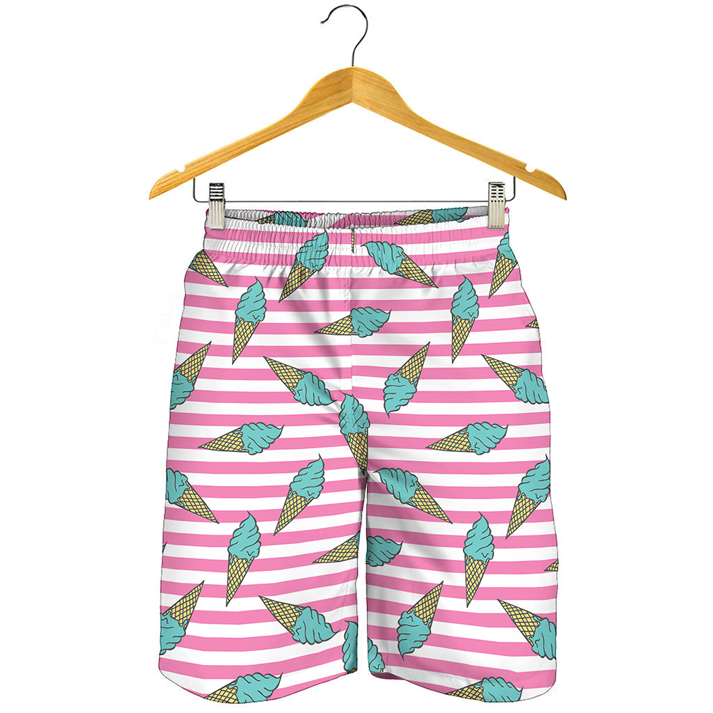 Pink Striped Ice Cream Pattern Print Men's Shorts