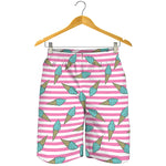 Pink Striped Ice Cream Pattern Print Men's Shorts