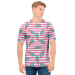 Pink Striped Ice Cream Pattern Print Men's T-Shirt