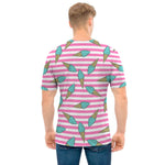 Pink Striped Ice Cream Pattern Print Men's T-Shirt