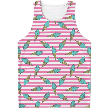 Pink Striped Ice Cream Pattern Print Men's Tank Top