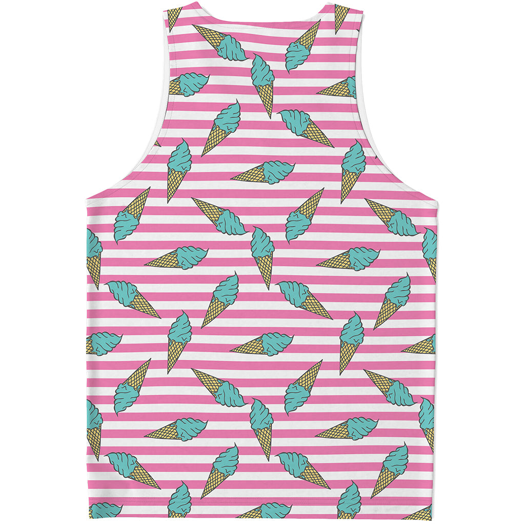 Pink Striped Ice Cream Pattern Print Men's Tank Top