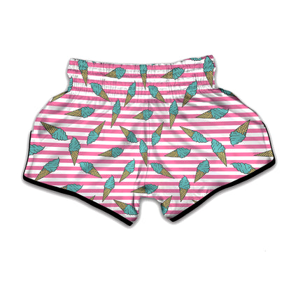 Pink Striped Ice Cream Pattern Print Muay Thai Boxing Shorts