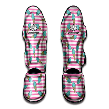 Pink Striped Ice Cream Pattern Print Muay Thai Shin Guard