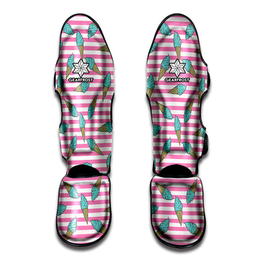 Pink Striped Ice Cream Pattern Print Muay Thai Shin Guard