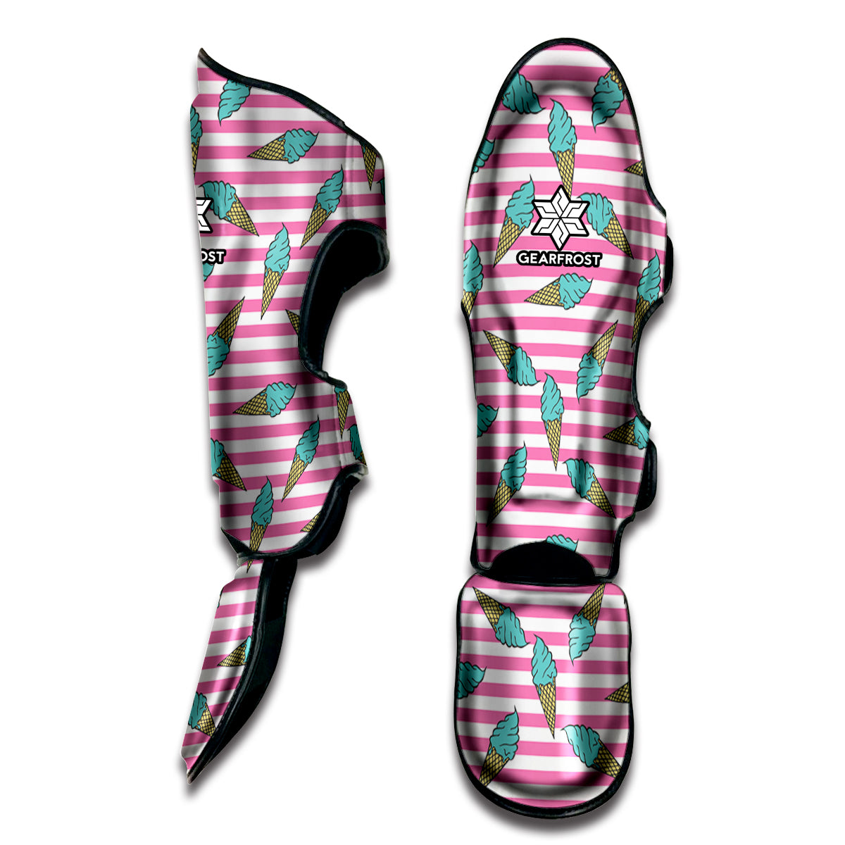 Pink Striped Ice Cream Pattern Print Muay Thai Shin Guard