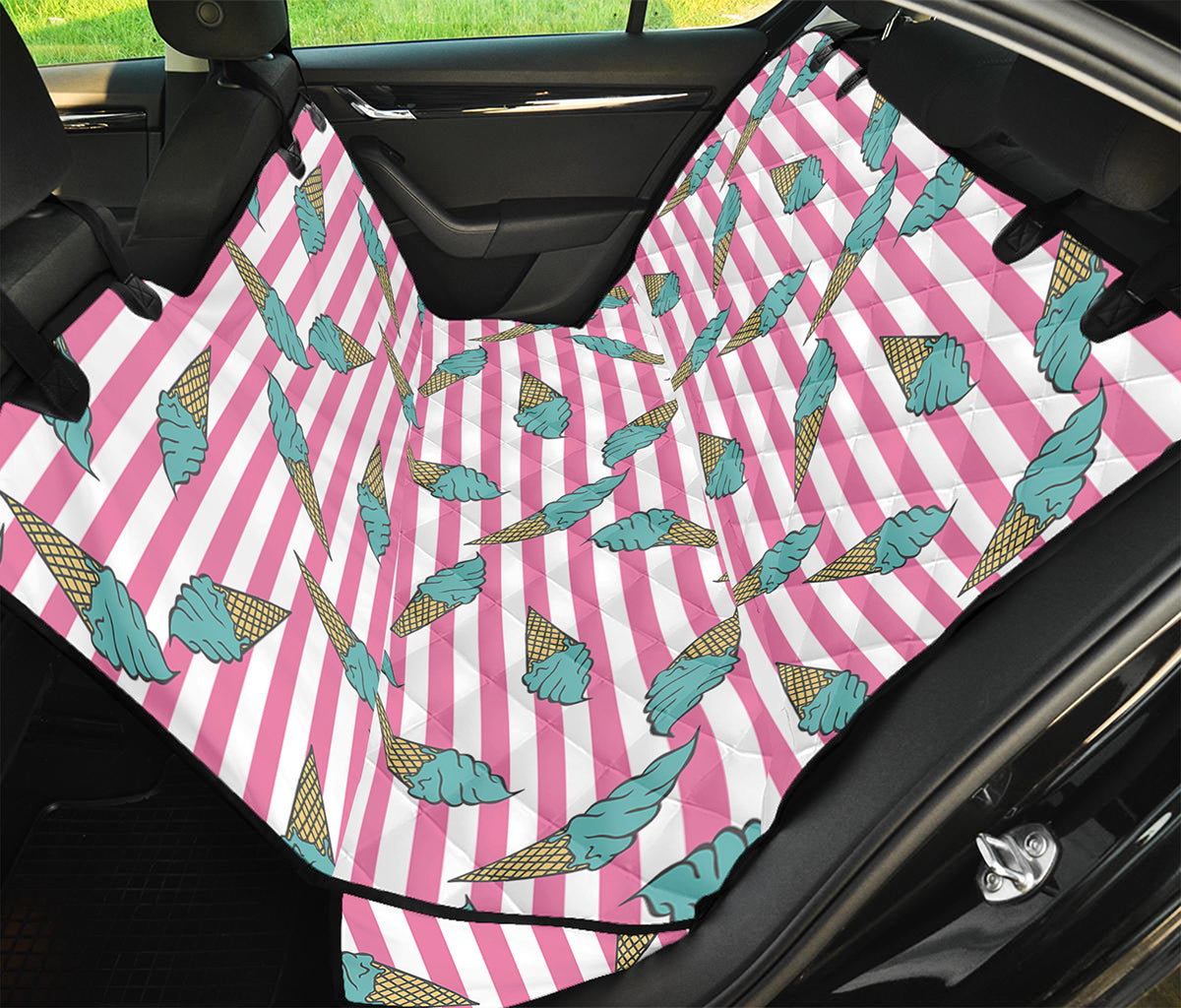 Pink Striped Ice Cream Pattern Print Pet Car Back Seat Cover