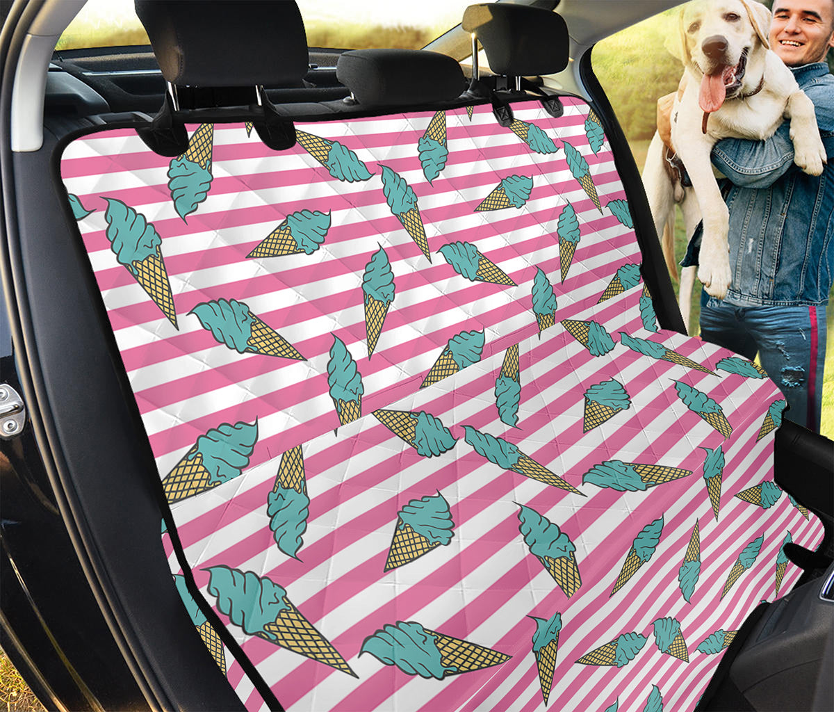 Pink Striped Ice Cream Pattern Print Pet Car Back Seat Cover