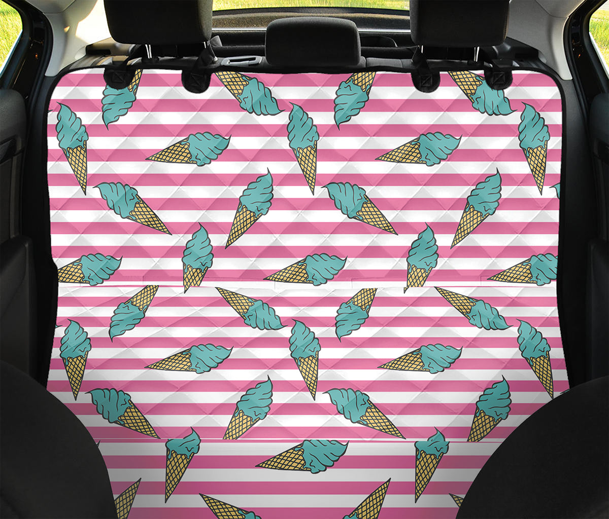 Pink Striped Ice Cream Pattern Print Pet Car Back Seat Cover