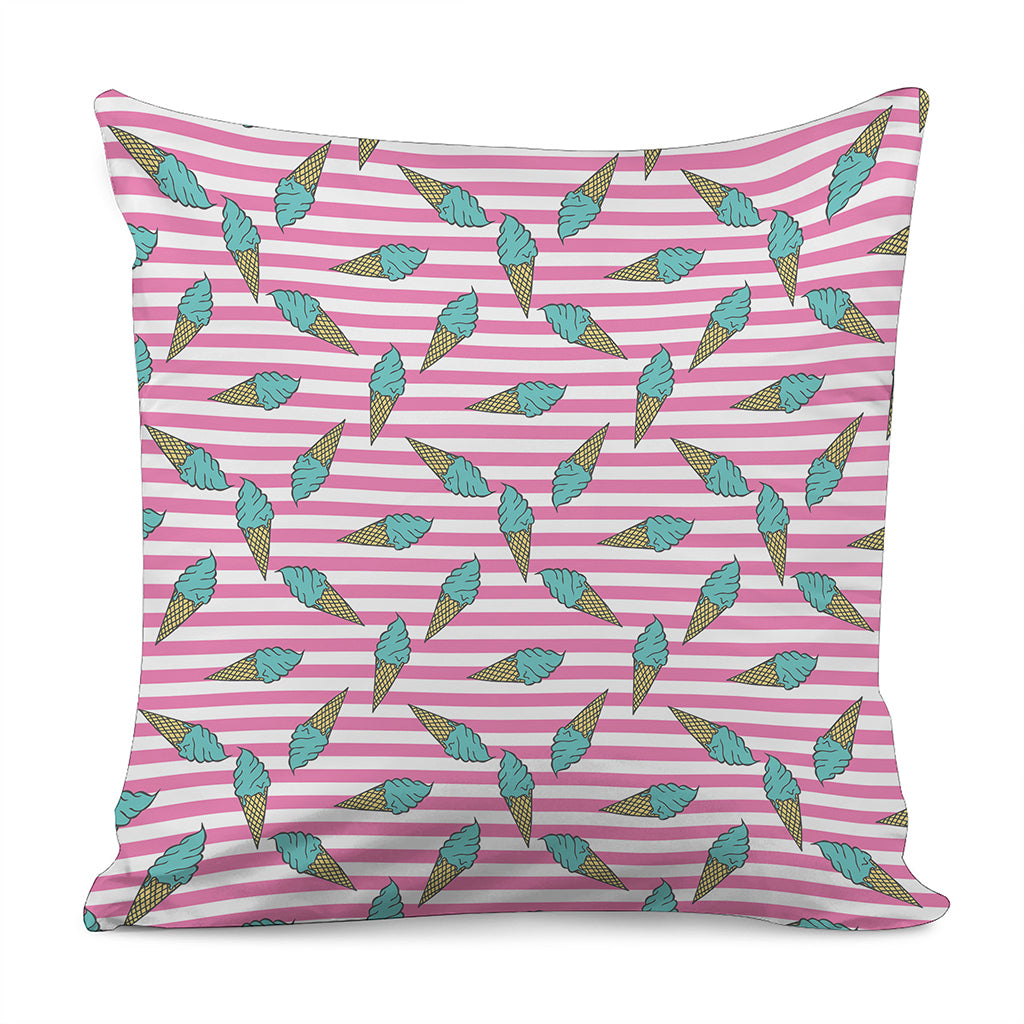 Pink Striped Ice Cream Pattern Print Pillow Cover