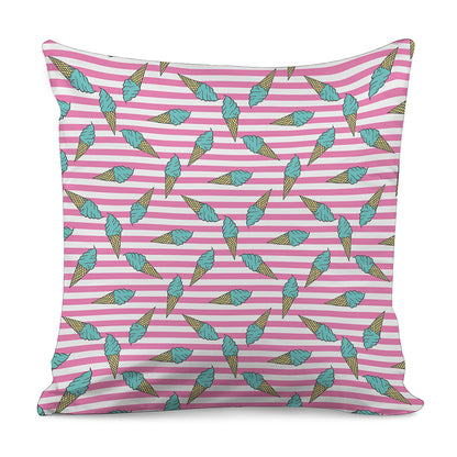 Pink Striped Ice Cream Pattern Print Pillow Cover