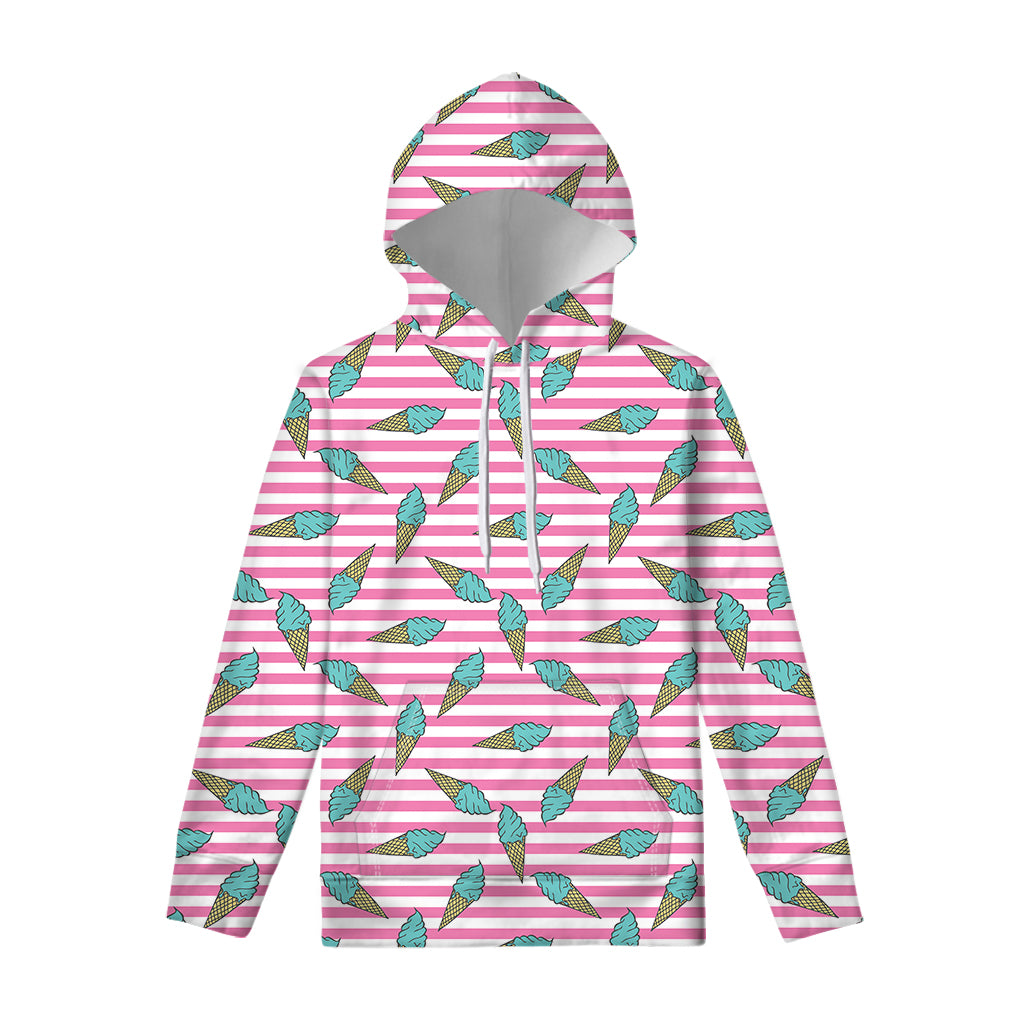 Pink Striped Ice Cream Pattern Print Pullover Hoodie