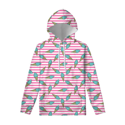 Pink Striped Ice Cream Pattern Print Pullover Hoodie
