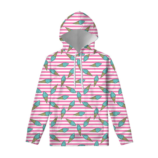 Pink Striped Ice Cream Pattern Print Pullover Hoodie