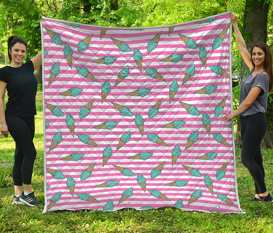 Pink Striped Ice Cream Pattern Print Quilt