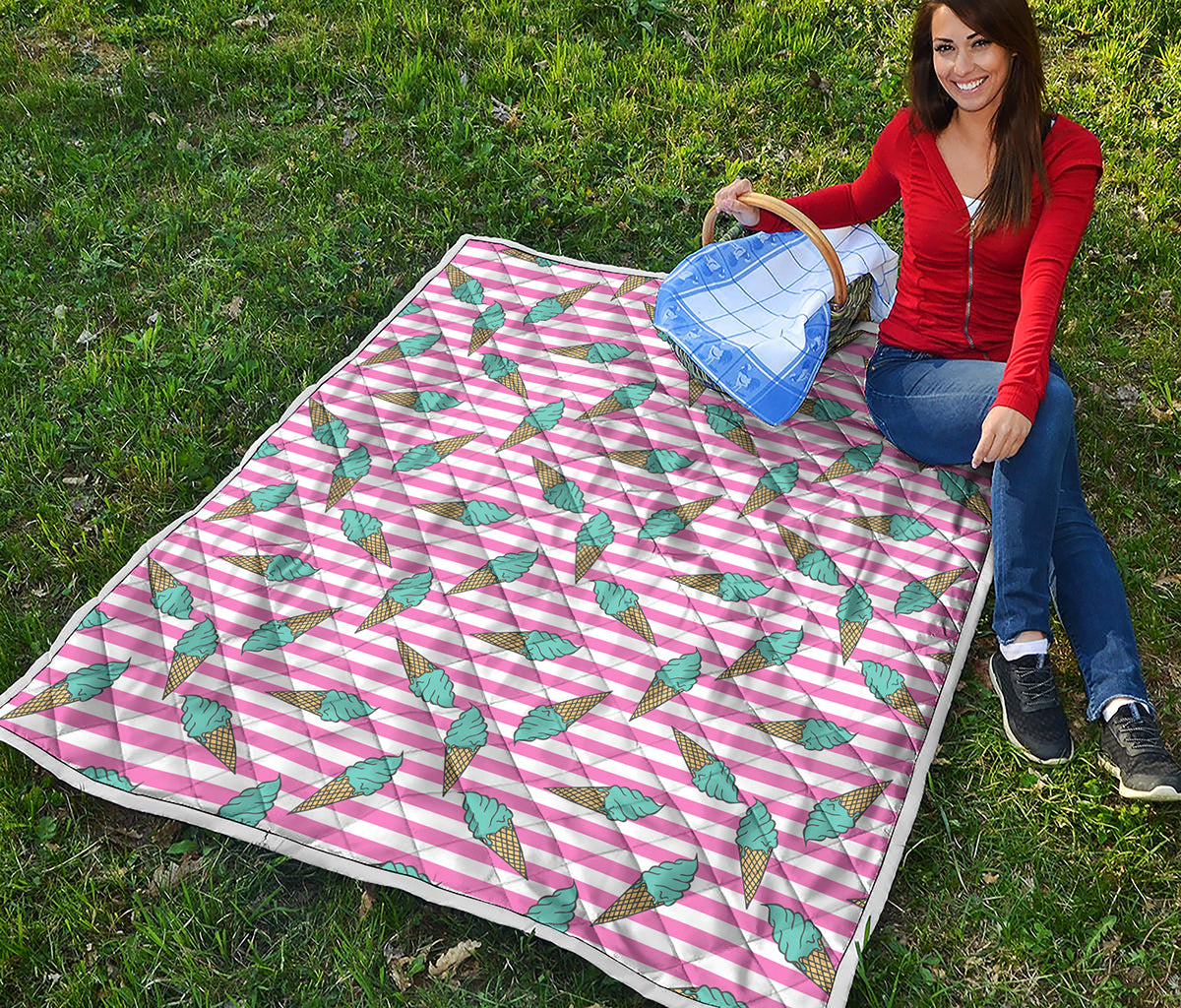Pink Striped Ice Cream Pattern Print Quilt