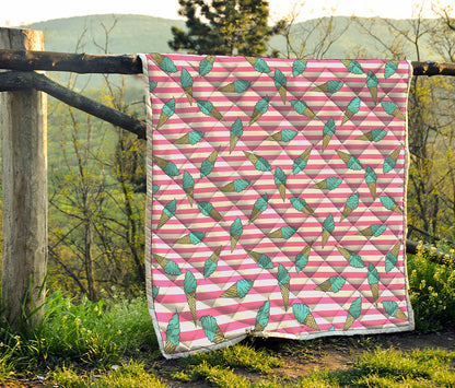 Pink Striped Ice Cream Pattern Print Quilt
