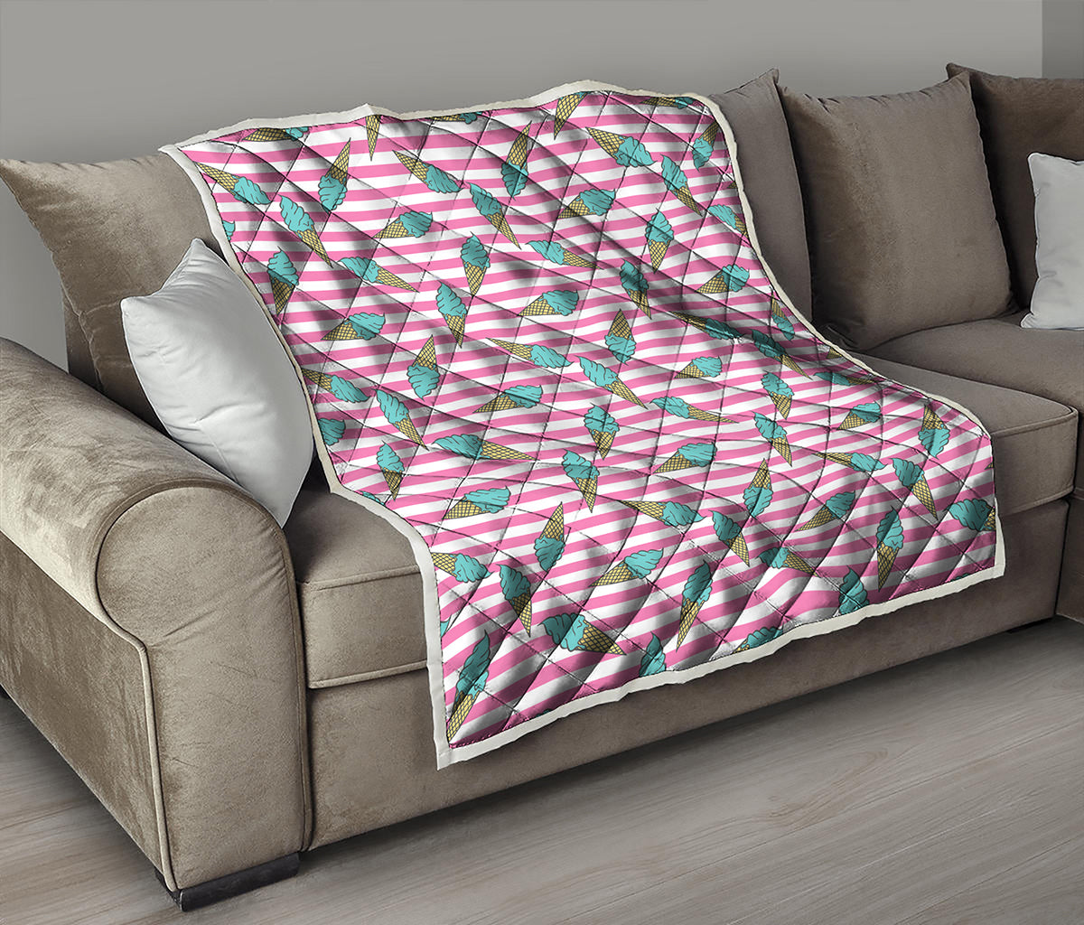 Pink Striped Ice Cream Pattern Print Quilt
