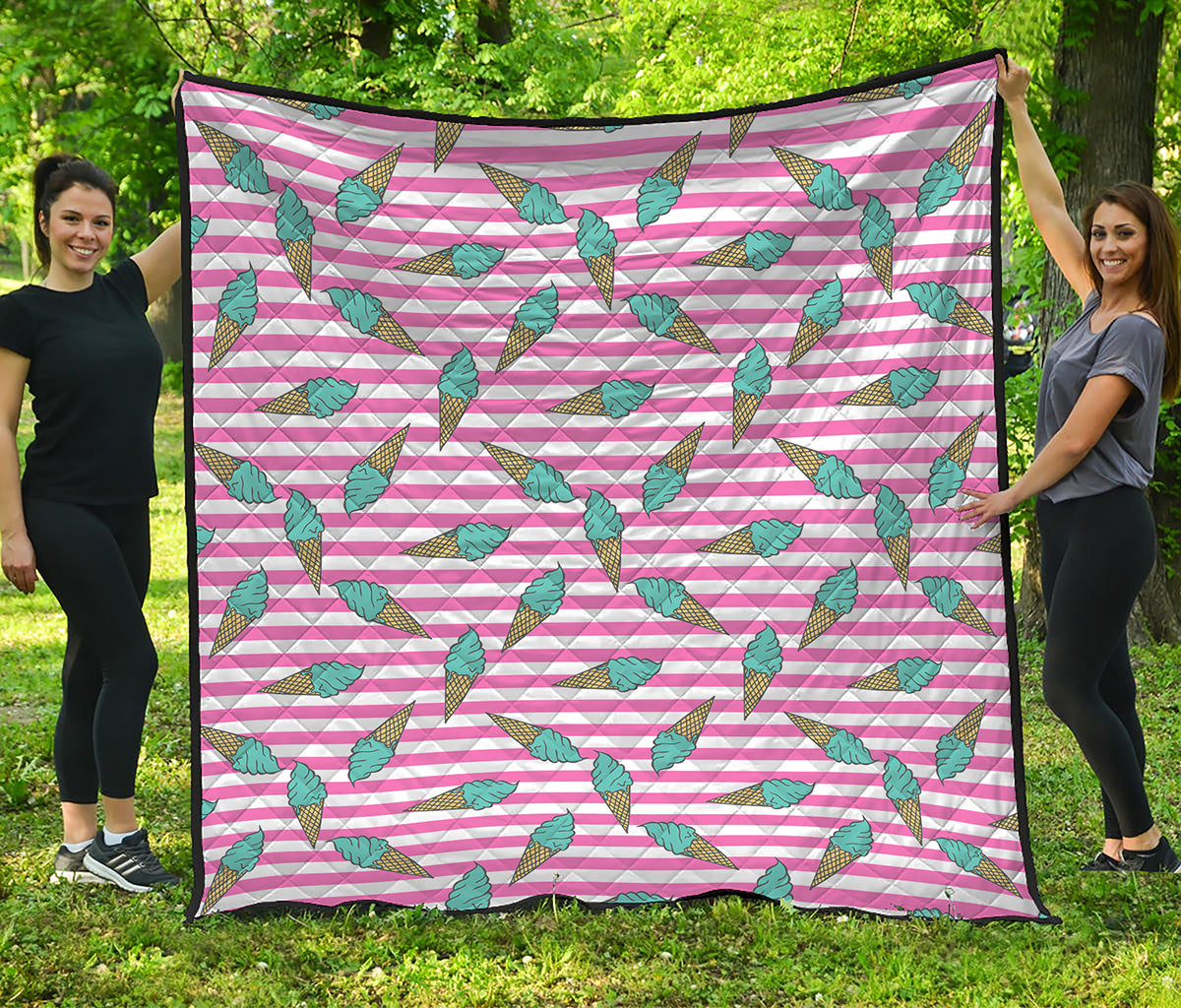 Pink Striped Ice Cream Pattern Print Quilt