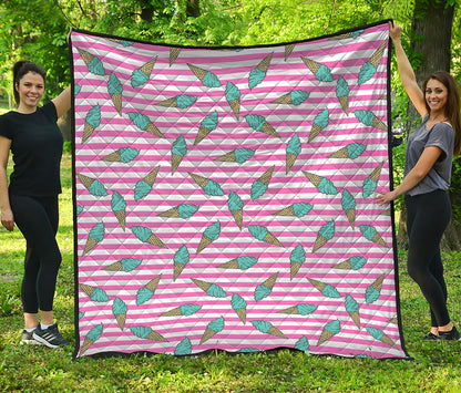 Pink Striped Ice Cream Pattern Print Quilt