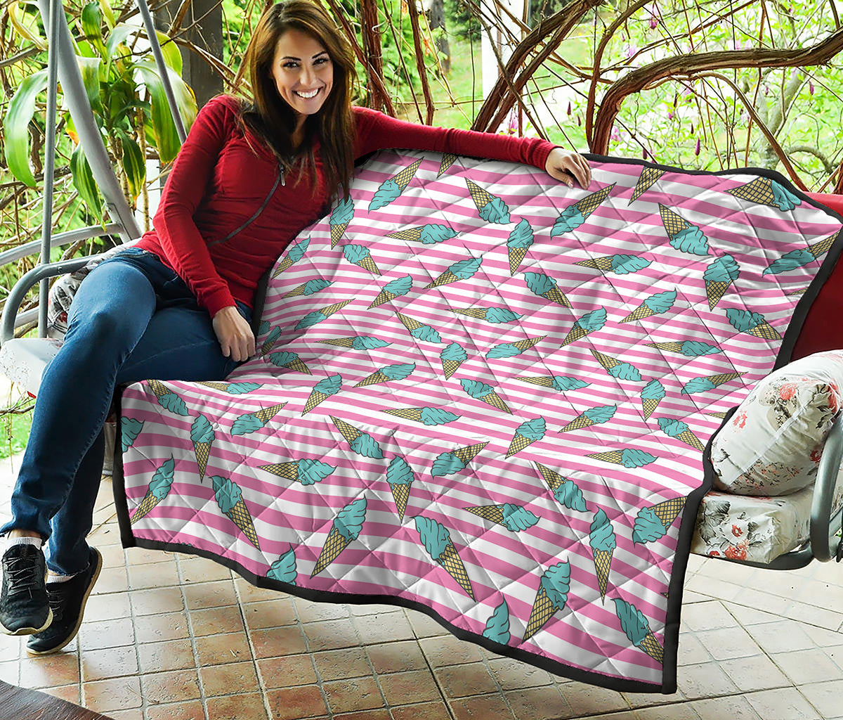 Pink Striped Ice Cream Pattern Print Quilt