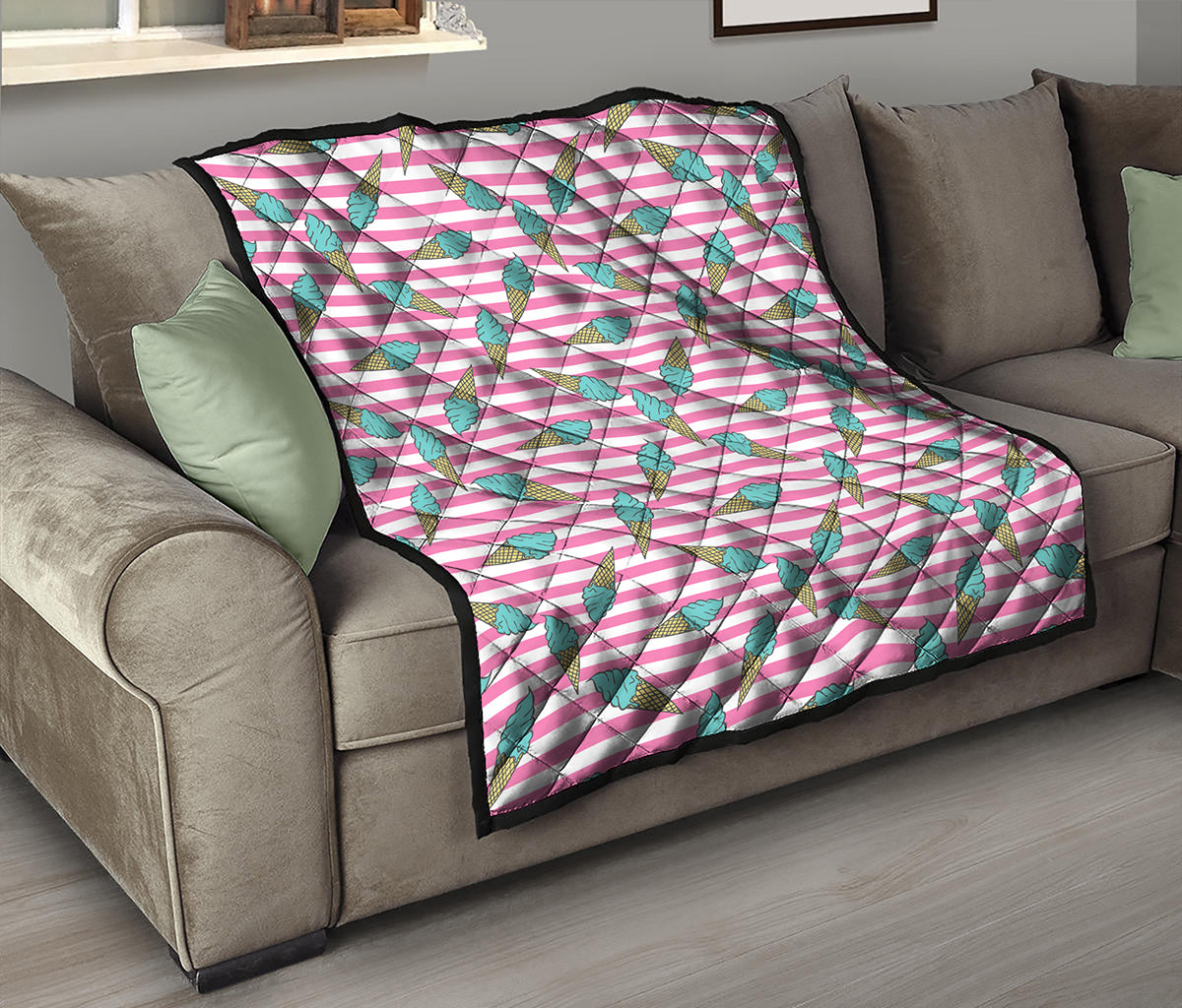 Pink Striped Ice Cream Pattern Print Quilt