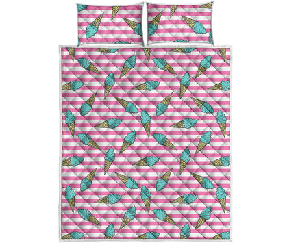 Pink Striped Ice Cream Pattern Print Quilt Bed Set