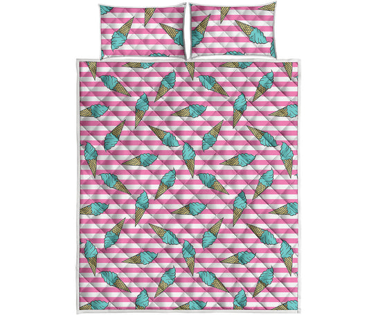 Pink Striped Ice Cream Pattern Print Quilt Bed Set