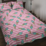 Pink Striped Ice Cream Pattern Print Quilt Bed Set