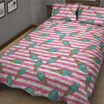 Pink Striped Ice Cream Pattern Print Quilt Bed Set