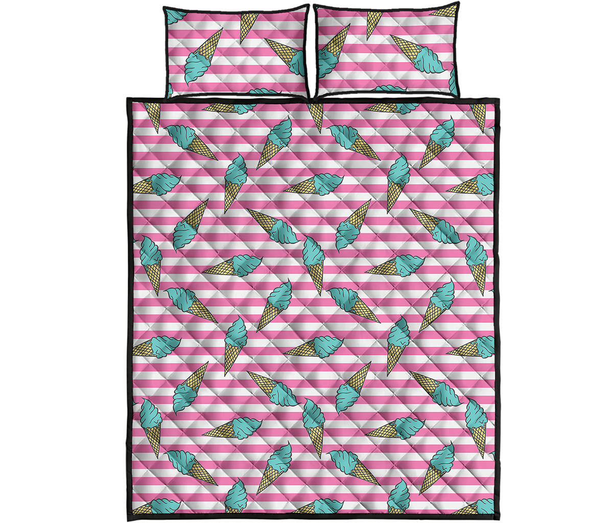 Pink Striped Ice Cream Pattern Print Quilt Bed Set