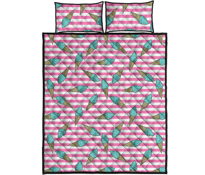 Pink Striped Ice Cream Pattern Print Quilt Bed Set