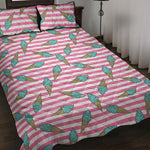 Pink Striped Ice Cream Pattern Print Quilt Bed Set