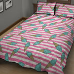 Pink Striped Ice Cream Pattern Print Quilt Bed Set