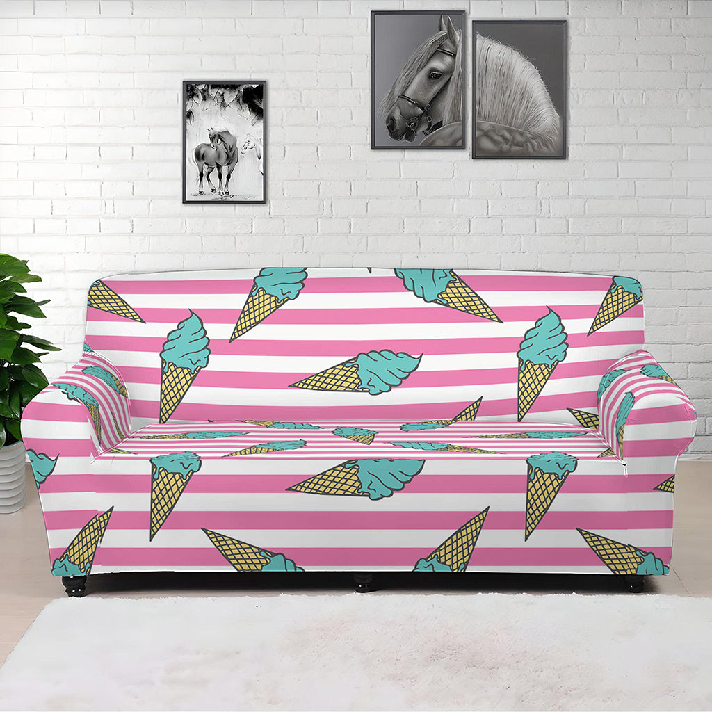 Pink Striped Ice Cream Pattern Print Sofa Cover