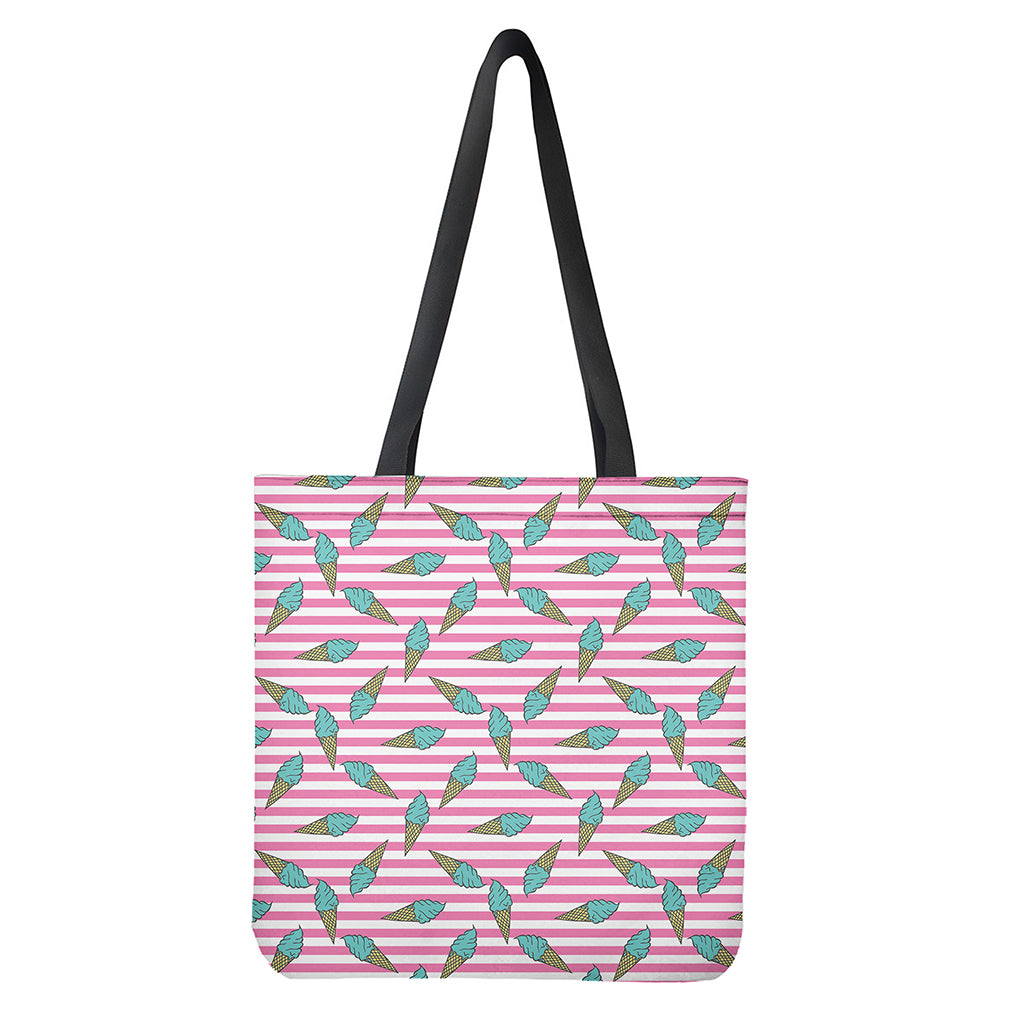 Pink Striped Ice Cream Pattern Print Tote Bag