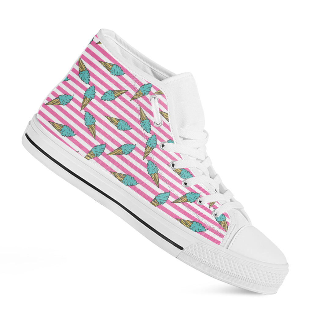 Pink Striped Ice Cream Pattern Print White High Top Shoes