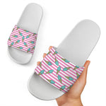 Pink Striped Ice Cream Pattern Print White Slide Sandals